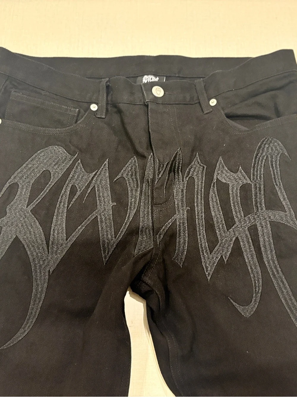 Revenge Black OG Embroidered Logo Denim Pant — Size Medium